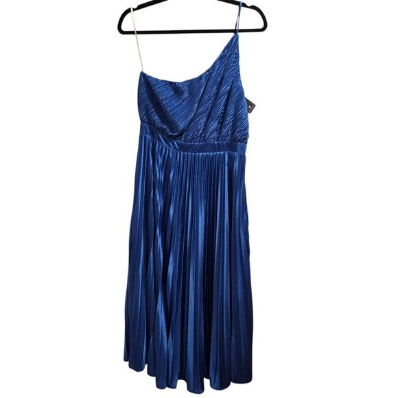 Lulus Alluring Marvel Royal Blue Pleated Satin One-Shoulder Midi Dress Large‎ - Picture 2 of 7